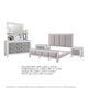 King Bedroom Set, Gray White, 5pc w 2 Nightstands, Dresser, Mirror