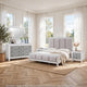 King Bedroom Set, Gray White, 5pc w 2 Nightstands, Dresser, Mirror