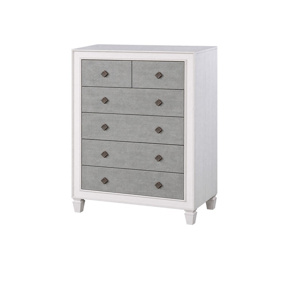 King Bedroom Set, Gray White, 5pc w 2 Nightstands, Dresser, Chest