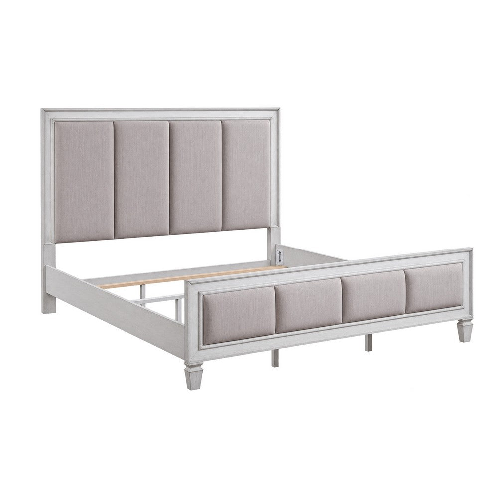 King Bedroom Set, Gray White, 5pc w 2 Nightstands, Dresser, Chest