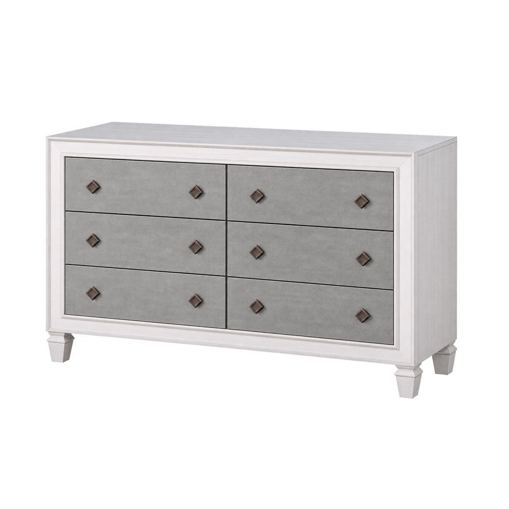 King Bedroom Set, Gray White, 5pc w 2 Nightstands, Dresser, Chest