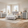King Bedroom Set, Gray White, 5pc w 2 Nightstands, Dresser, Chest