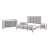 King Bedroom Set, Upholstered Design, Gray White, 4pc w 2 Nightstands, Dresser