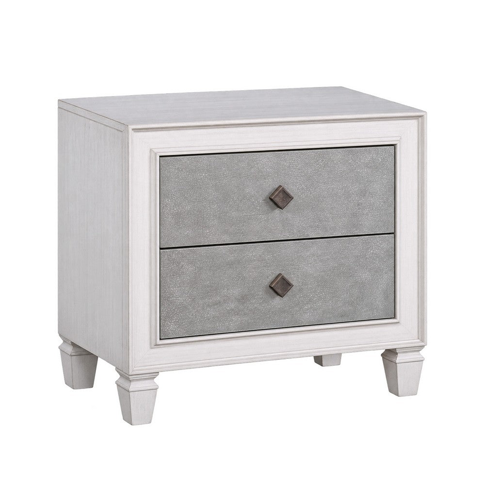 King Bedroom Set, Upholstered Design, Gray White, 4pc w 2 Nightstands, Dresser