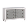 King Bedroom Set, Upholstered Design, Gray White, 4pc w 2 Nightstands, Dresser