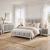 King Bedroom Set, Upholstered Design, Gray White, 4pc w 2 Nightstands, Dresser