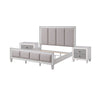 King Bedroom Set, Upholstered Design, Gray White, 3pc w 2 Nightstands