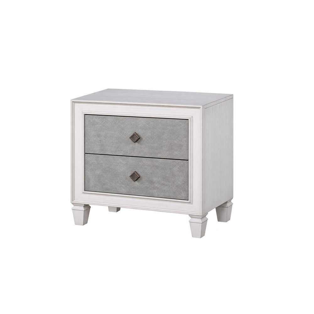 King Bedroom Set, Upholstered Design, Gray White, 3pc w 2 Nightstands