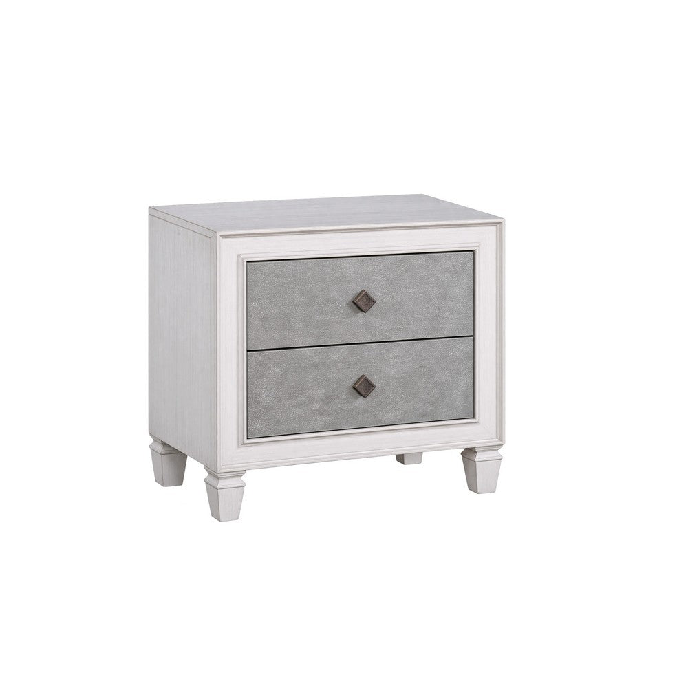 King Bedroom Set, Upholstered Design, Gray White, 3pc w 2 Nightstands