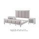 King Bedroom Set, Upholstered Design, Gray White, 3pc w 2 Nightstands