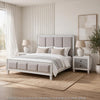 King Bedroom Set, Upholstered Design, Gray White, 3pc w 2 Nightstands