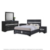 Queen Bedroom Set, Black Gray, 5pc w 2 Nightstands, Dresser, Mirror