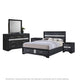 Queen Bedroom Set, Black Gray, 5pc w 2 Nightstands, Dresser, Mirror