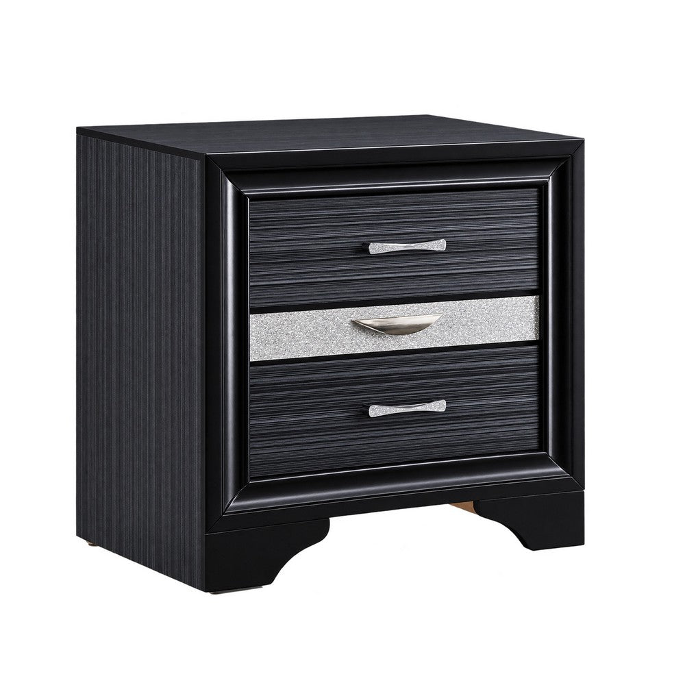 Queen Bedroom Set, Black Gray, 5pc w 2 Nightstands, Dresser, Mirror