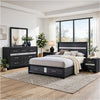 Queen Bedroom Set, Black Gray, 5pc w 2 Nightstands, Dresser, Mirror