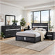 Queen Bedroom Set, Black Gray, 5pc w 2 Nightstands, Dresser, Mirror