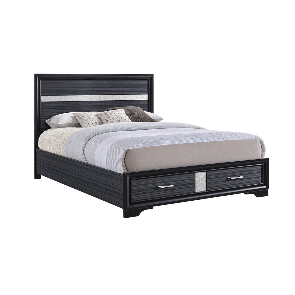 Queen Bedroom Set, Black Gray, 5pc w 2 Nightstands, Dresser, Chest