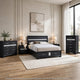 Queen Bedroom Set, Black Gray, 5pc w 2 Nightstands, Dresser, Chest
