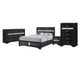 Queen Bedroom Set, Black Gray, 4pc w Nightstand, Dresser, Chest