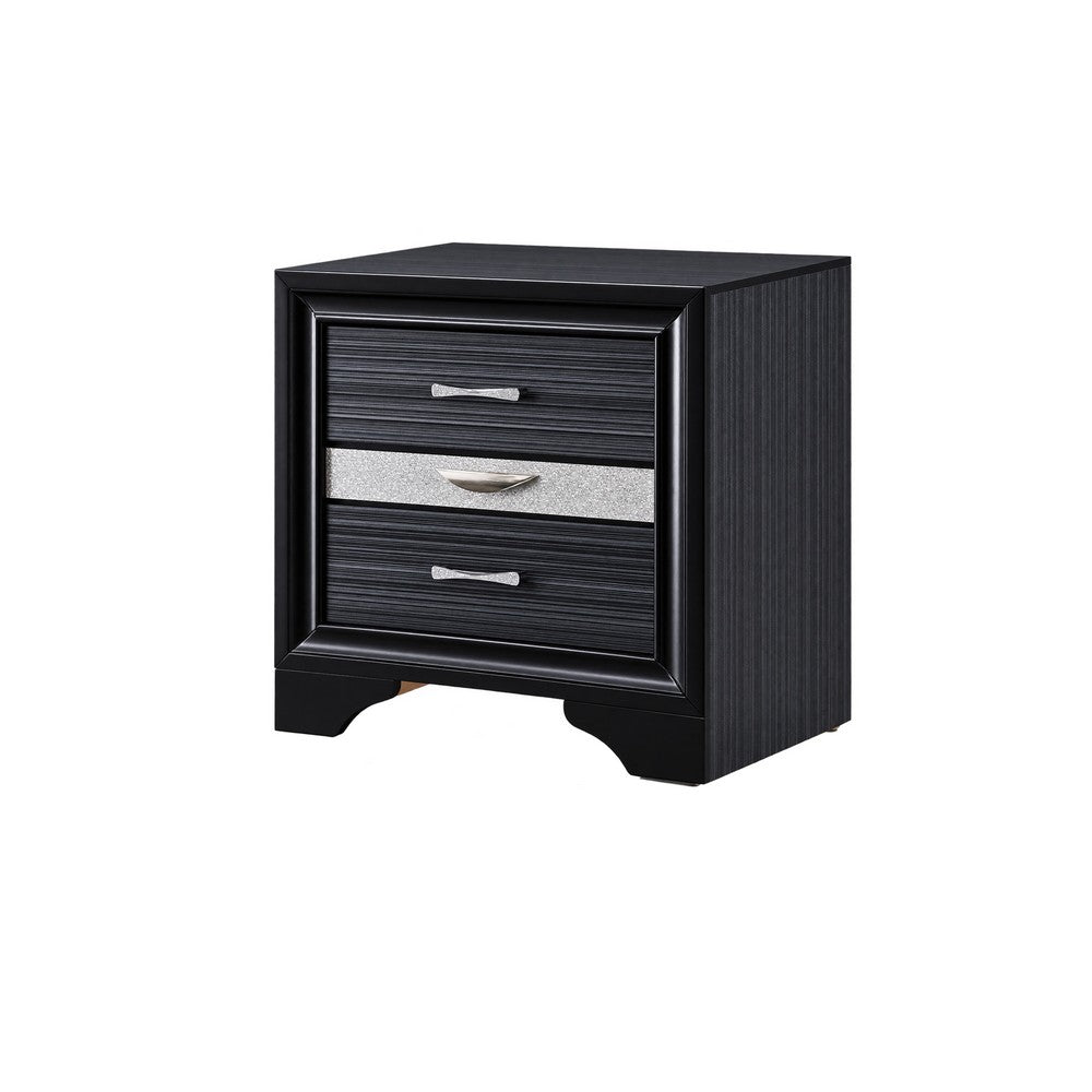Queen Bedroom Set, Black Gray, 4pc w Nightstand, Dresser, Chest