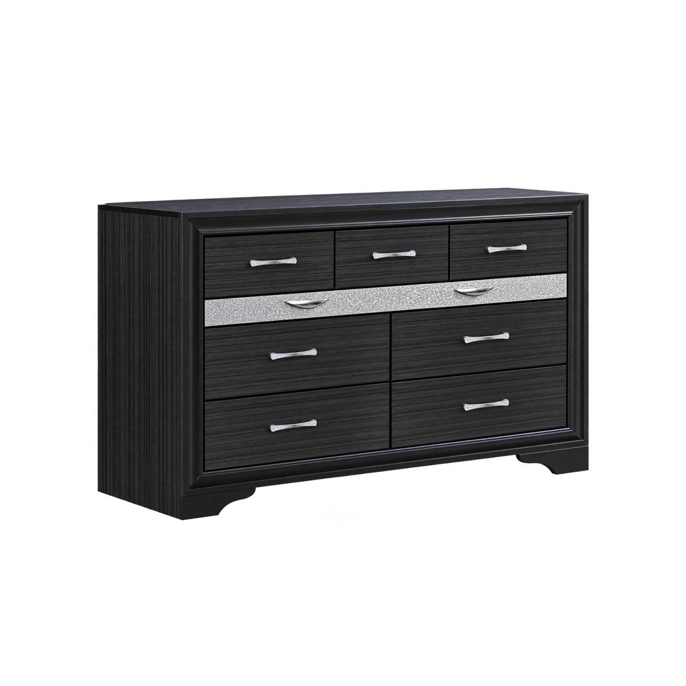Queen Bedroom Set, Black Gray, 4pc w Nightstand, Dresser, Chest