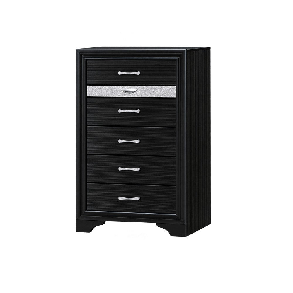Queen Bedroom Set, Black Gray, 4pc w Nightstand, Dresser, Chest