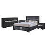 Queen Bedroom Set, Black Gray, 4pc w 2 Nightstands, Dresser