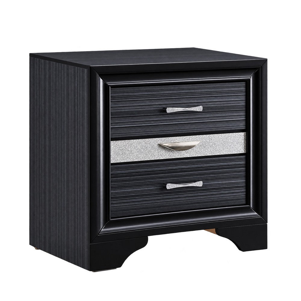 Queen Bedroom Set, Black Gray, 4pc w 2 Nightstands, Dresser