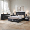 Queen Bedroom Set, Black Gray, 4pc w 2 Nightstands, Dresser