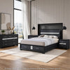 Queen Bedroom Set, Black Gray, 4pc w 2 Nightstands, Dresser