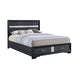 Queen Bedroom Set, Storage Panel Design, Black Gray, 3pc w 2 Nightstands