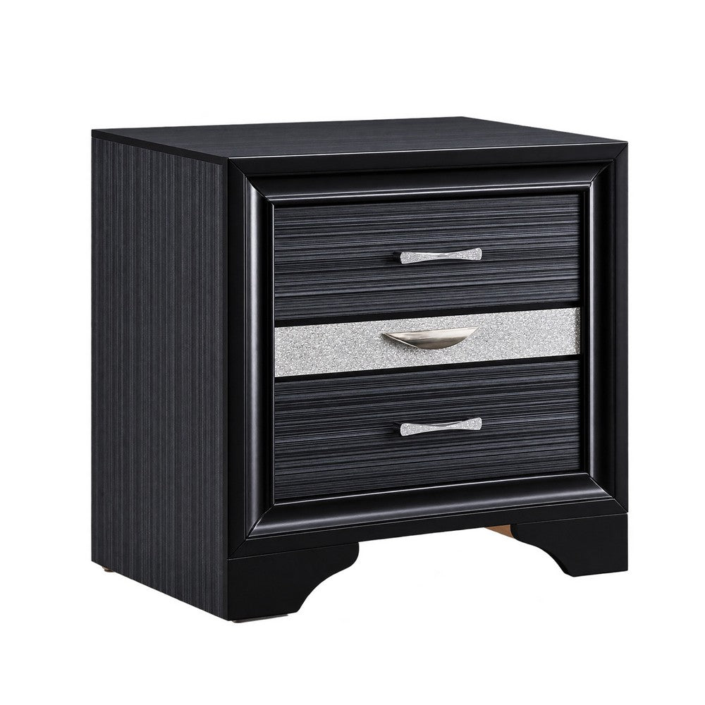Queen Bedroom Set, Storage Panel Design, Black Gray, 3pc w 2 Nightstands