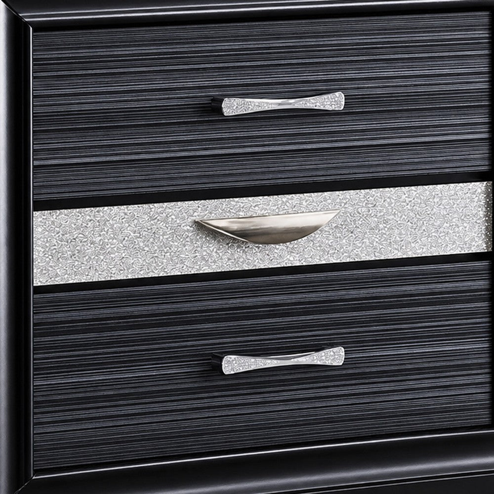 Queen Bedroom Set, Storage Panel Design, Black Gray, 3pc w 2 Nightstands