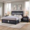Queen Bedroom Set, Storage Panel Design, Black Gray, 3pc w 2 Nightstands