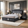 Queen Bedroom Set, Storage Panel Design, Black Gray, 3pc w 2 Nightstands