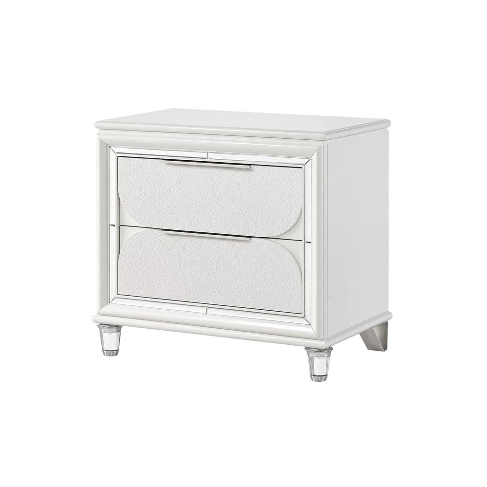 Queen Bedroom Set, Pearl White Silver, 5pc w 2 Nightstands, Dresser