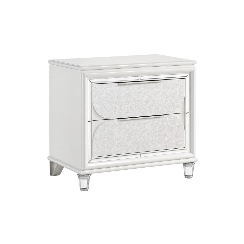 Queen Bedroom Set, Pearl White Silver, 5pc w 2 Nightstands, Dresser