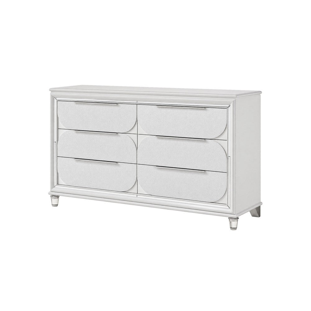 Queen Bedroom Set, Pearl White Silver, 5pc w 2 Nightstands, Dresser