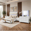 Queen Bedroom Set, Pearl White Silver, 5pc w 2 Nightstands, Dresser