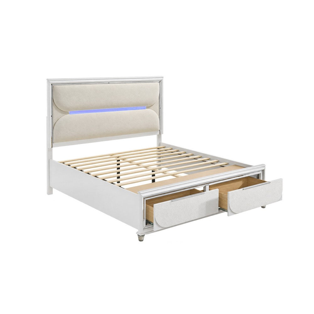 Queen Bedroom Set, Pearl White Silver, 3pc w 2 Nightstands