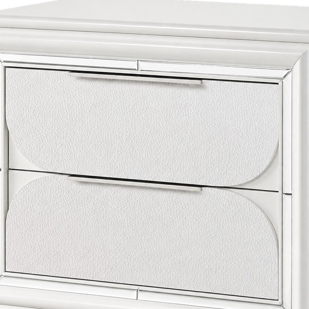Queen Bedroom Set, Pearl White Silver, 3pc w 2 Nightstands