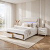 Queen Bedroom Set, Pearl White Silver, 3pc w 2 Nightstands
