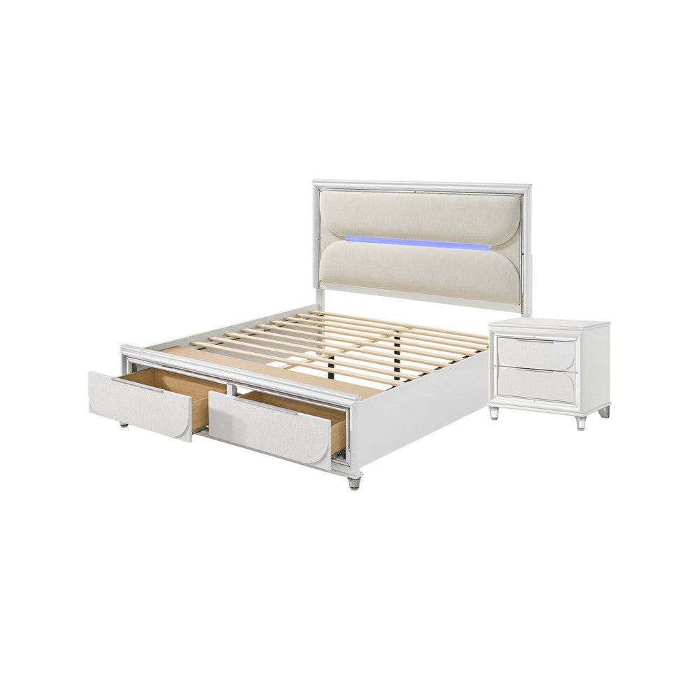 Queen Bedroom Set, Pearl White Silver, 2pc w Nightstand
