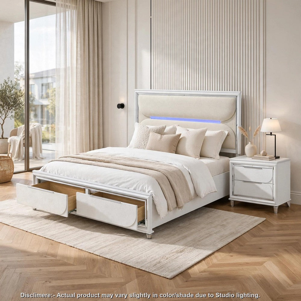Queen Bedroom Set, Pearl White Silver, 2pc w Nightstand