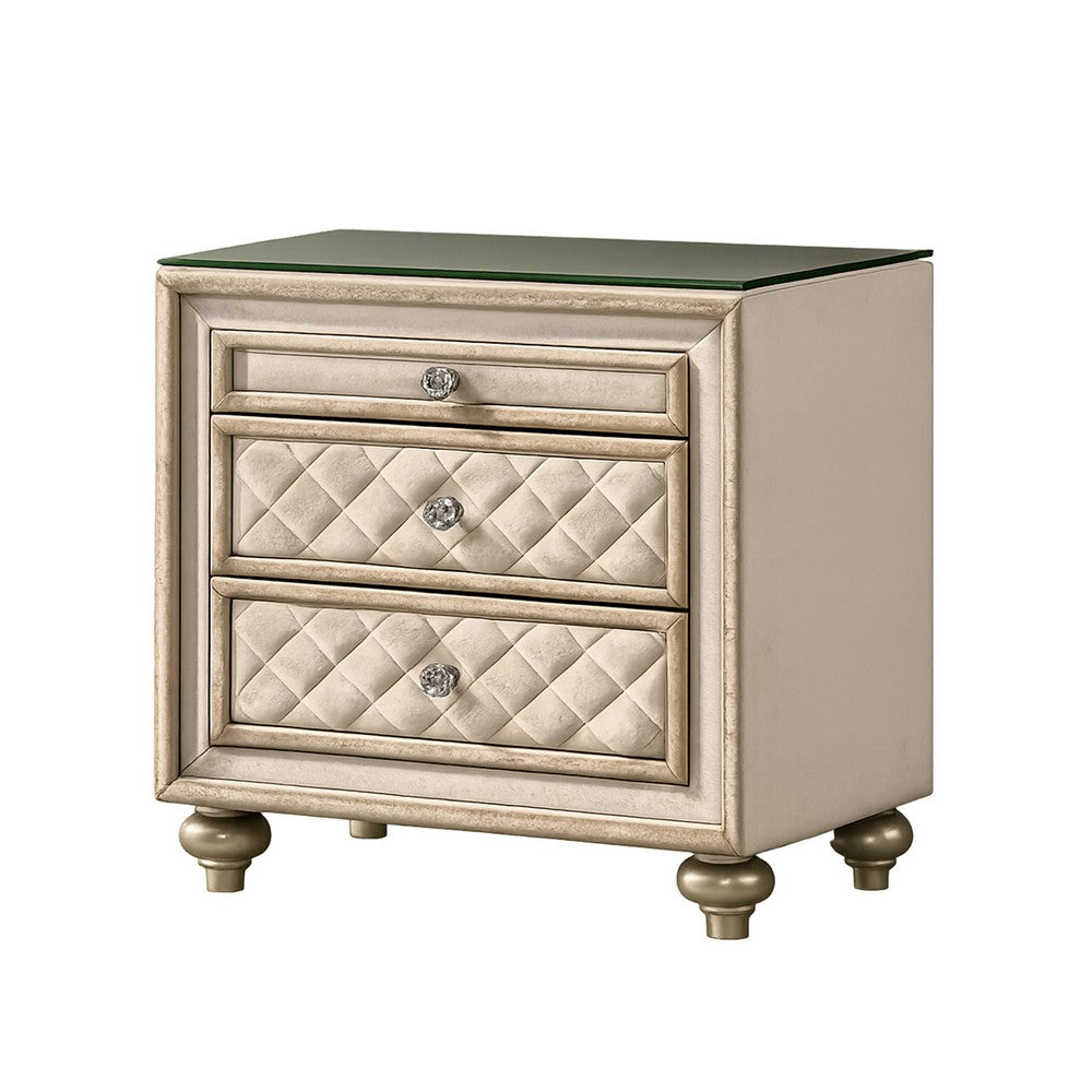 King Bedroom Set, Upholstered Design, Beige Brown, 3pc w 2 Nightstands