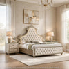 King Bedroom Set, Upholstered Design, Beige Brown, 3pc w 2 Nightstands