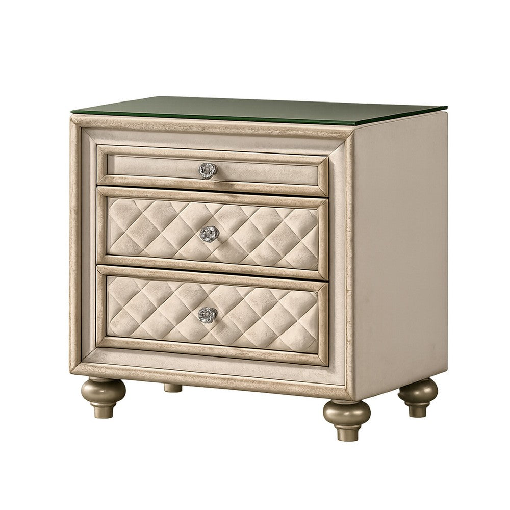 King Bedroom Set, Upholstered Design, Beige Brown, 2pc w Nightstand