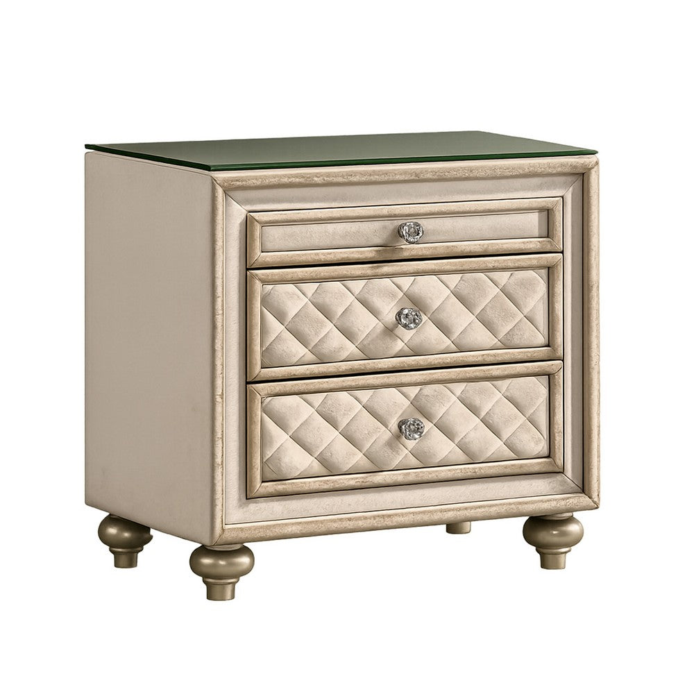King Bedroom Set, Upholstered Design, Beige Brown, 2pc w Nightstand