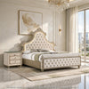 King Bedroom Set, Upholstered Design, Beige Brown, 2pc w Nightstand