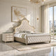 King Bedroom Set, Upholstered Design, Beige Brown, 2pc w Nightstand